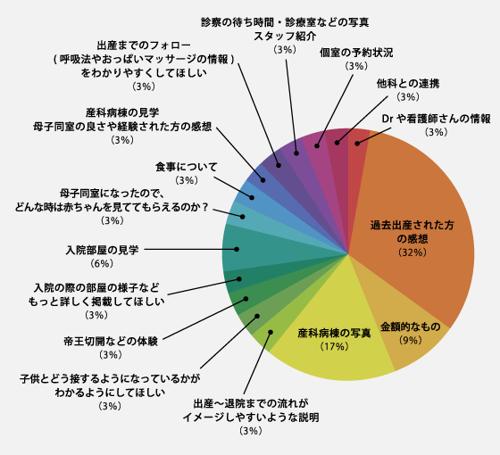 妊婦さんの立場でホームページを見た場合、あってほしい情報は何ですか　円グラフ