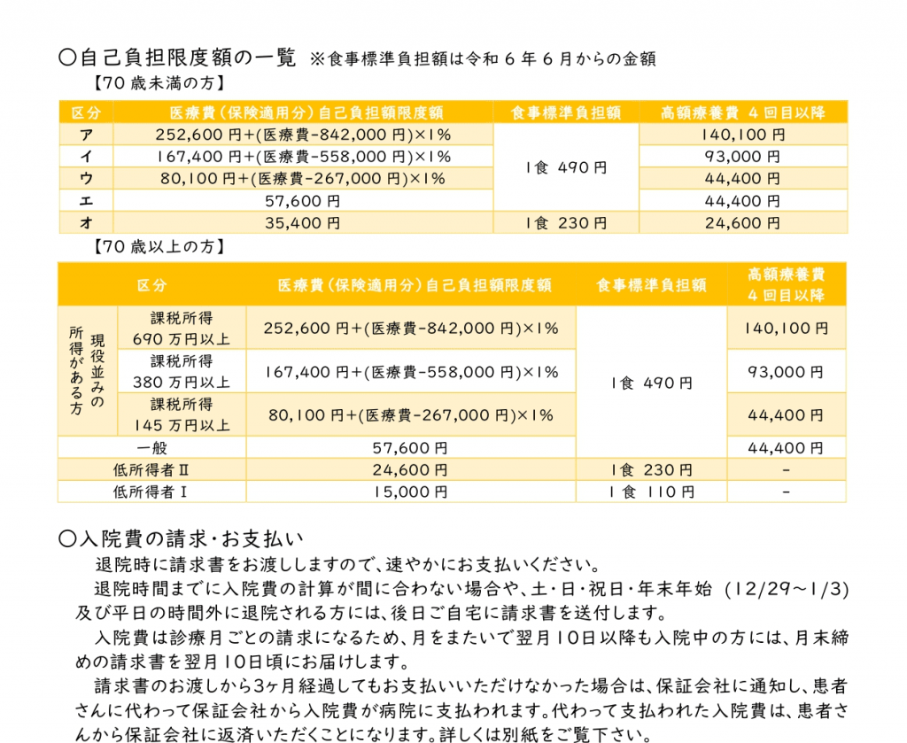 自己負担額の一覧上